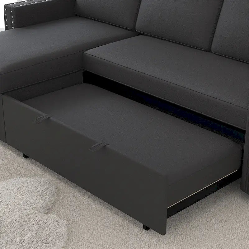 85 3-Sitzer-Schlafsofa mit Stauraum und Récamiere, Zugband und Kupfernägeln