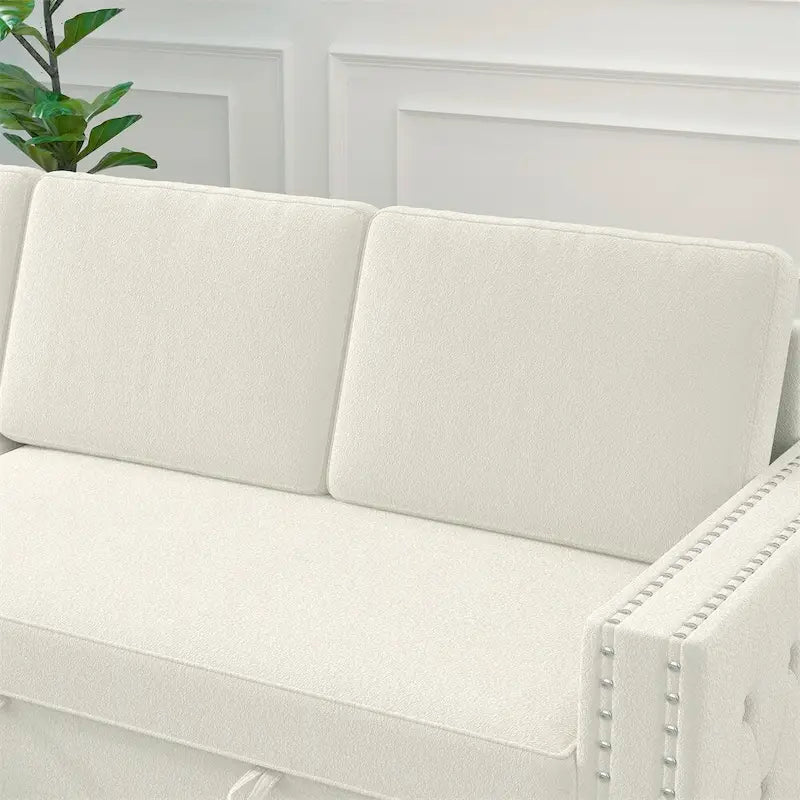 85 3-Sitzer-Schlafsofa mit Stauraum und Récamiere, Zugband und Kupfernägeln
