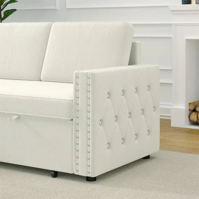 85 3-Sitzer-Schlafsofa mit Stauraum und Récamiere, Zugband und Kupfernägeln