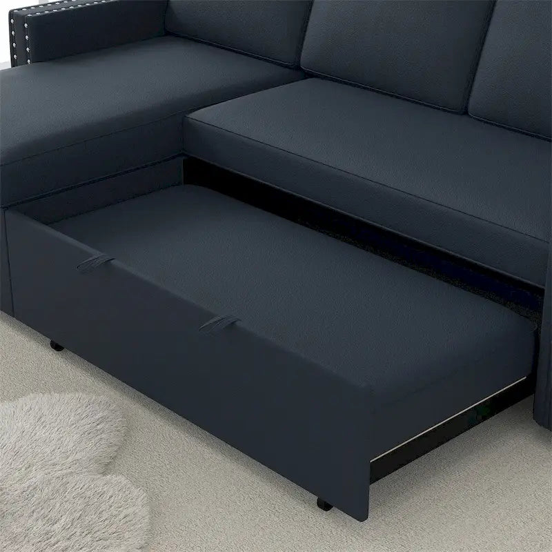 85 3-Sitzer-Schlafsofa mit Stauraum und Récamiere, Zugband und Kupfernägeln