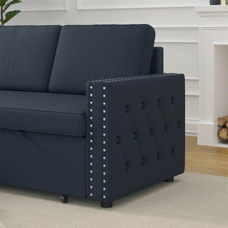 85 3-Sitzer-Schlafsofa mit Stauraum und Récamiere, Zugband und Kupfernägeln