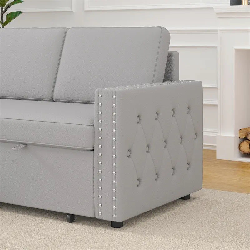 85 3-Sitzer-Schlafsofa mit Stauraum und Récamiere, Zugband und Kupfernägeln