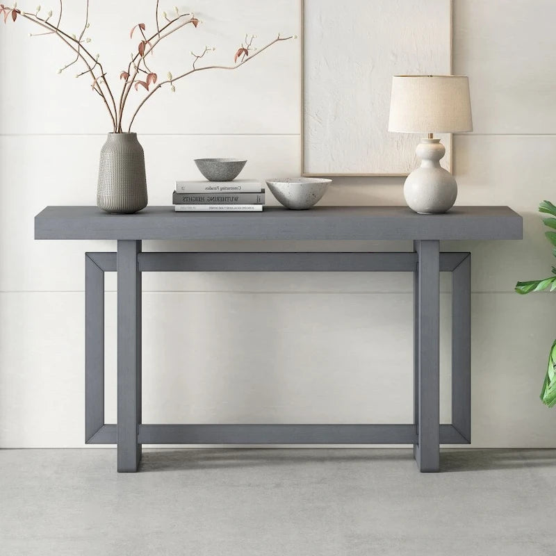 Tavolo consolle contemporaneo con piano in legno effetto cemento di ispirazione industriale
