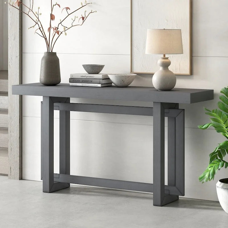 Tavolo consolle contemporaneo con piano in legno effetto cemento di ispirazione industriale