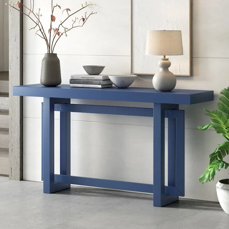 Tavolo consolle contemporaneo con piano in legno effetto cemento di ispirazione industriale