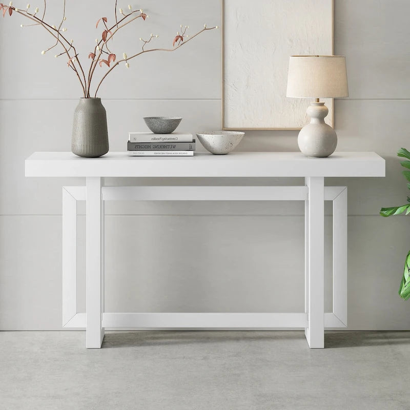 Tavolo consolle contemporaneo con piano in legno effetto cemento di ispirazione industriale