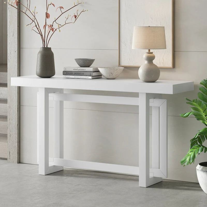 Tavolo consolle contemporaneo con piano in legno effetto cemento di ispirazione industriale