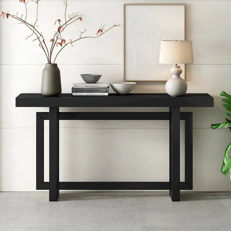 Tavolo consolle contemporaneo con piano in legno effetto cemento di ispirazione industriale