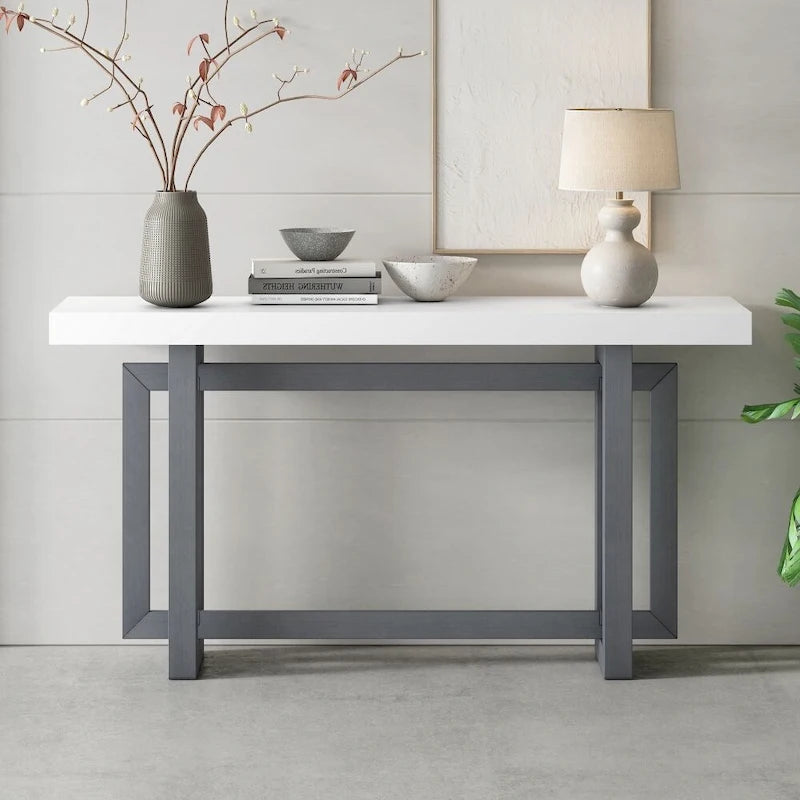 Tavolo consolle contemporaneo con piano in legno effetto cemento di ispirazione industriale