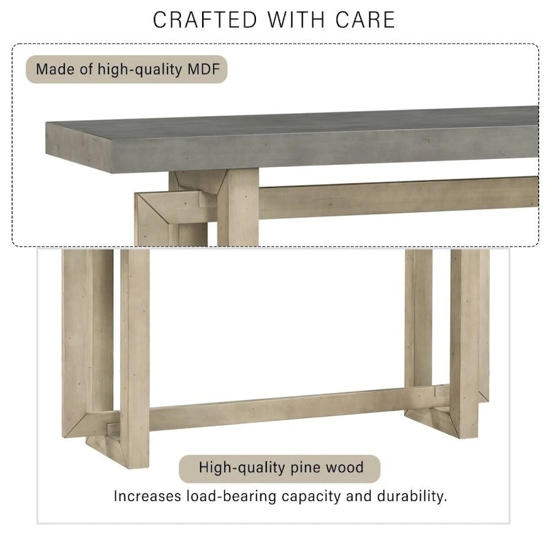 Tavolo consolle contemporaneo con piano in legno effetto cemento di ispirazione industriale
