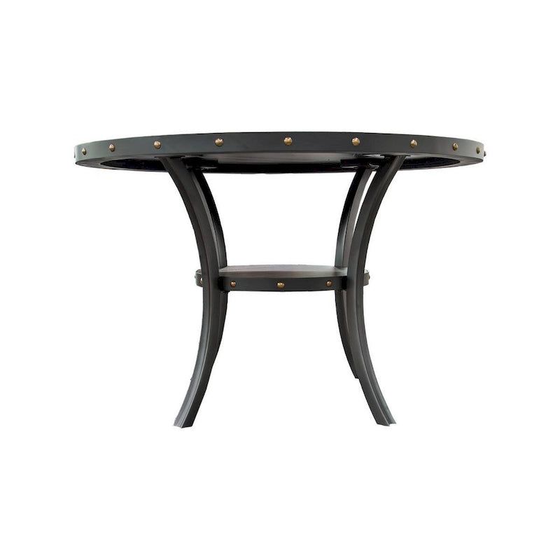 Tavolo da pranzo Sie da 48 pollici, piano rotondo con bordino decorativo a borchie e ripiano, legno nero