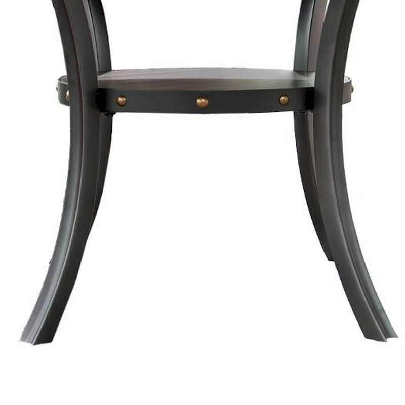 Tavolo da pranzo Sie da 48 pollici, piano rotondo con bordino decorativo a borchie e ripiano, legno nero
