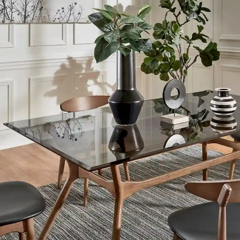 Table de salle à manger rectangulaire Nadine au style moderne du milieu du siècle, finition noyer foncé, par iNSPIRE Q Modern