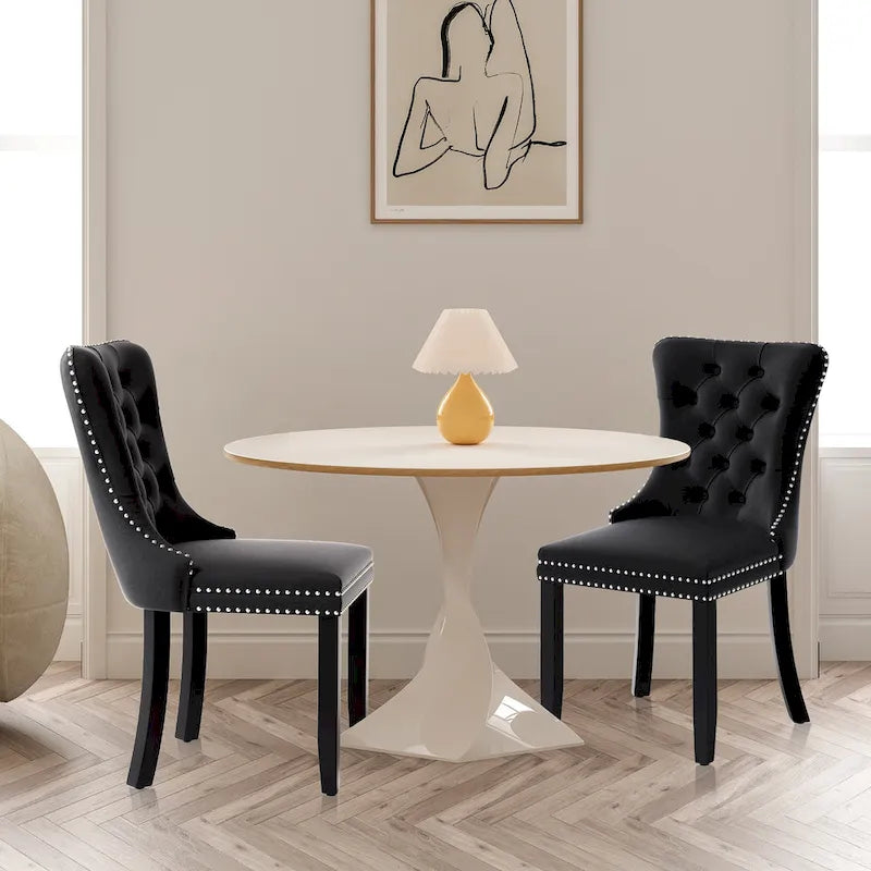 Modernit tuftatut samettiset sivuruokailutuolit (4 kappaleen setti)