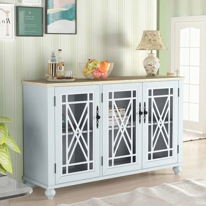 55 Vintage Style Kitchen Accent Buffet Sideboard Cabinet - 55 in Width