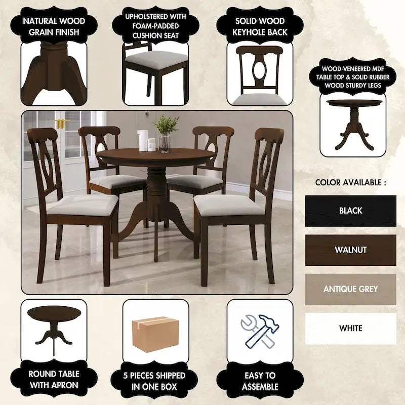 Ensemble de salle à manger en bois CraftPorch mi-siècle, 5 pièces