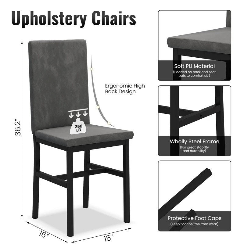 Grondin eetset voor 5 personen in moderne stijl met imitatiemarmeren blad en 4 eetkamerstoelen met fluwelen bekleding