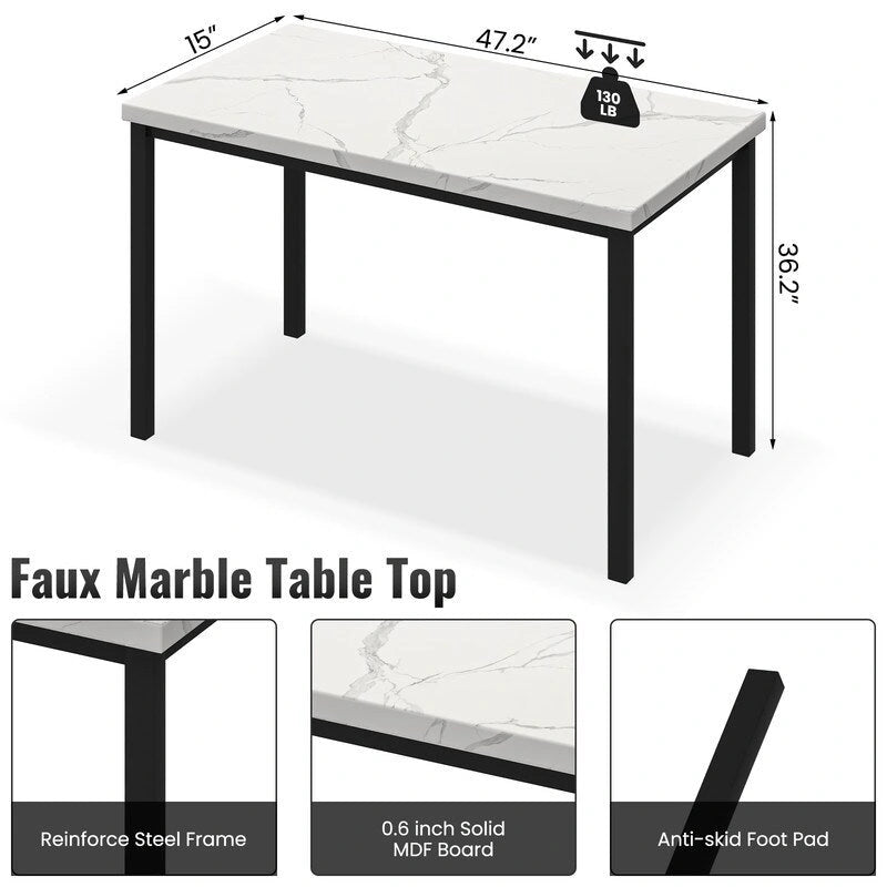 Grondin eetset voor 5 personen in moderne stijl met imitatiemarmeren blad en 4 eetkamerstoelen met fluwelen bekleding