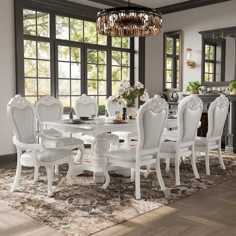 Furniture of America Eugene traditionele eetkamerset van massief hout, 9-delig, met uitschuifbare tafel