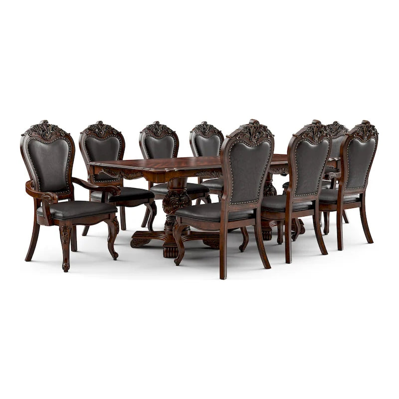 Furniture of America Eugene traditionele eetkamerset van massief hout, 9-delig, met uitschuifbare tafel