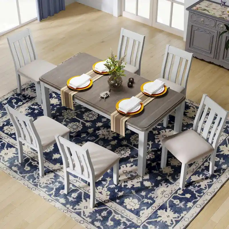 7-teiliges Esszimmer-Set mit ausziehbarem Tisch und 6 gepolsterten Stühlen