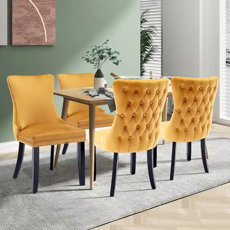 Ensemble de 4 chaises de salle à manger KATA rembourrées en velours avec dossier haut et ailes