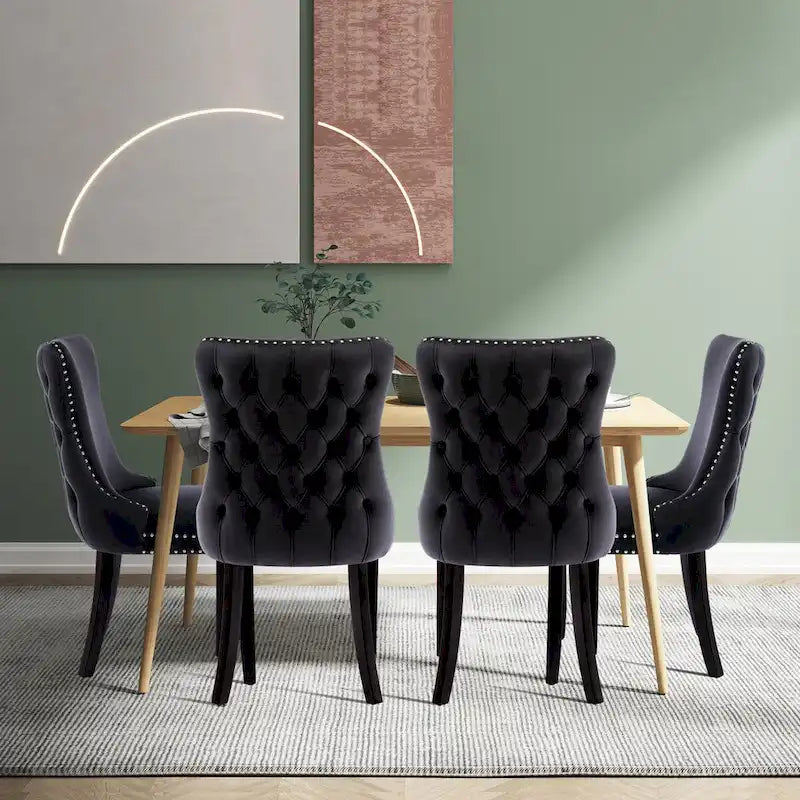 Ensemble de 4 chaises de salle à manger KATA rembourrées en velours avec dossier haut et ailes