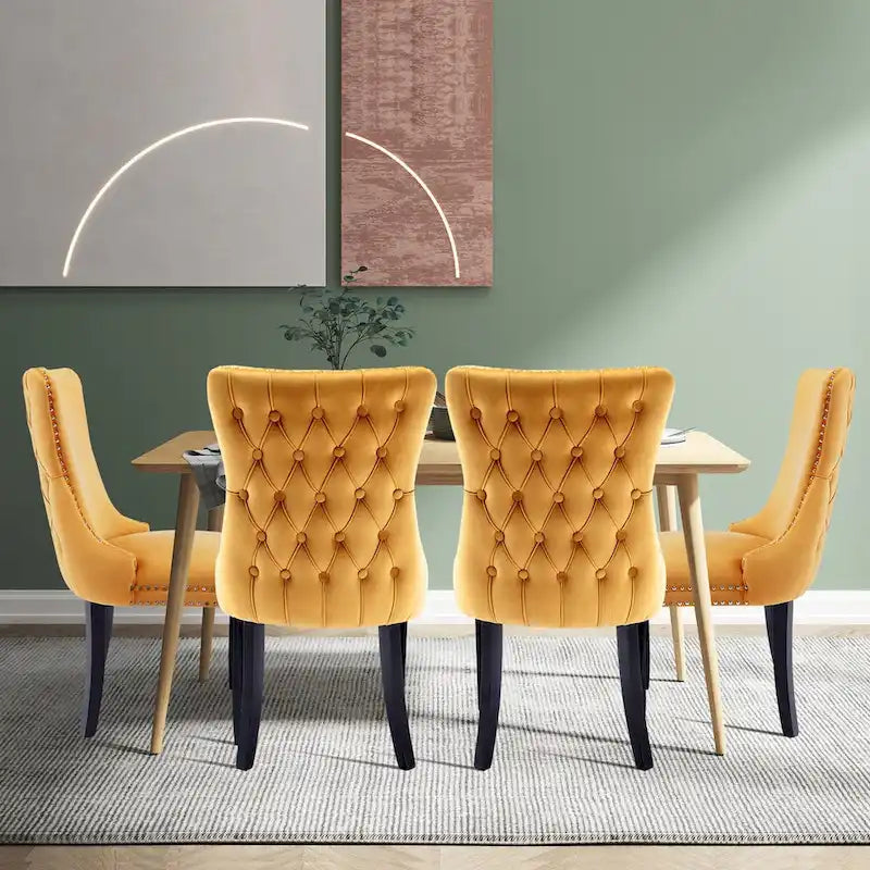 Ensemble de 4 chaises de salle à manger KATA rembourrées en velours avec dossier haut et ailes