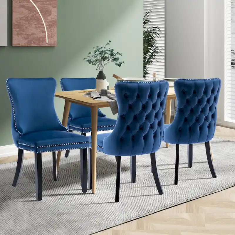 Ensemble de 4 chaises de salle à manger KATA rembourrées en velours avec dossier haut et ailes