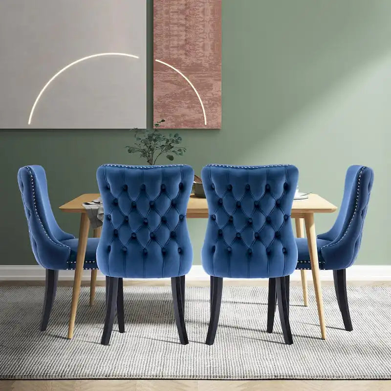 Ensemble de 4 chaises de salle à manger KATA rembourrées en velours avec dossier haut et ailes