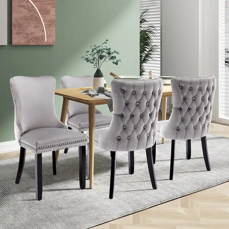 Ensemble de 4 chaises de salle à manger KATA rembourrées en velours avec dossier haut et ailes