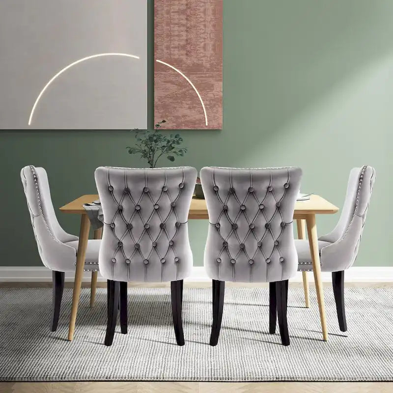 Ensemble de 4 chaises de salle à manger KATA rembourrées en velours avec dossier haut et ailes