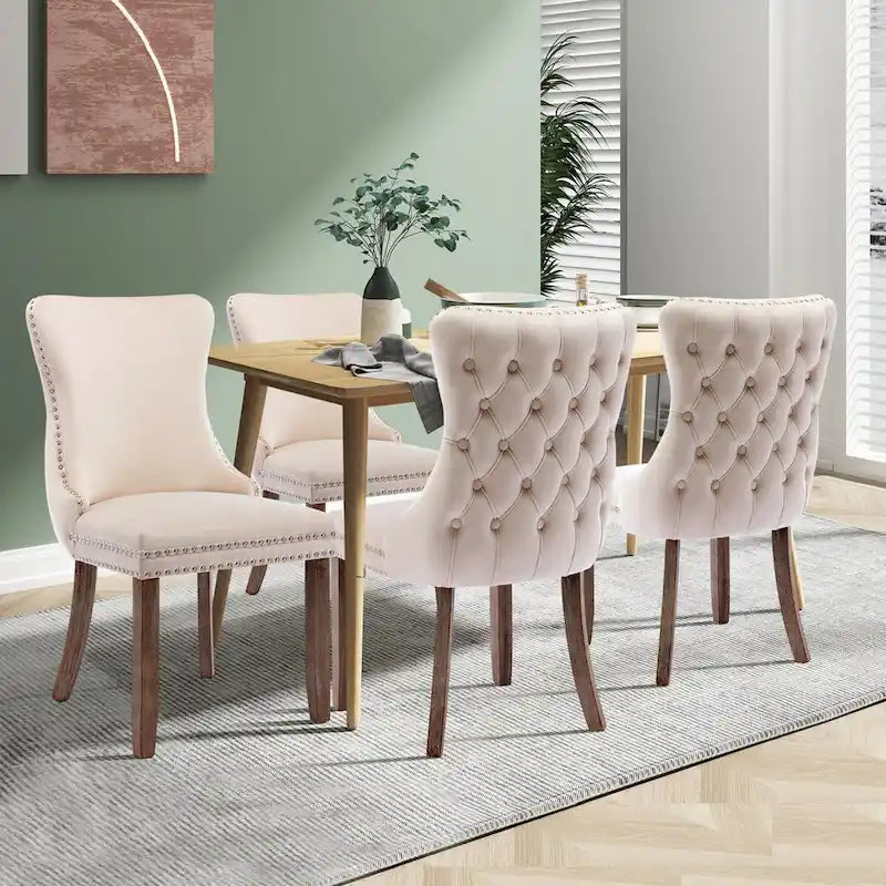 Ensemble de 4 chaises de salle à manger KATA rembourrées en velours avec dossier haut et ailes