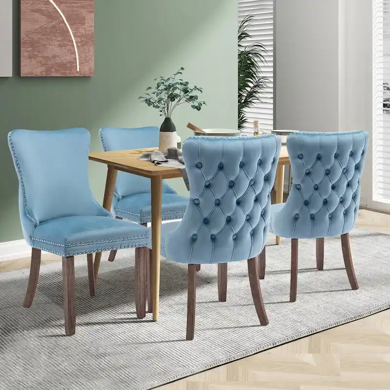 Ensemble de 4 chaises de salle à manger KATA rembourrées en velours avec dossier haut et ailes