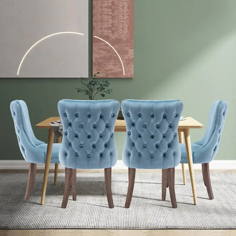 Ensemble de 4 chaises de salle à manger KATA rembourrées en velours avec dossier haut et ailes