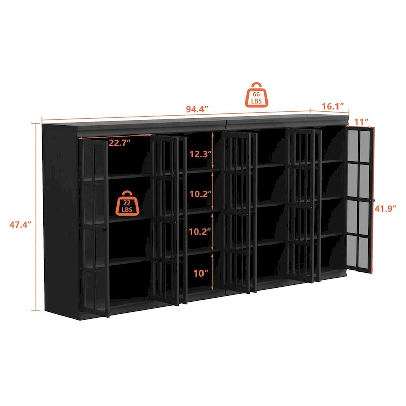 Sophisticated Storage Ensemble: Buffet Sideboard Bookshelf Cabinet