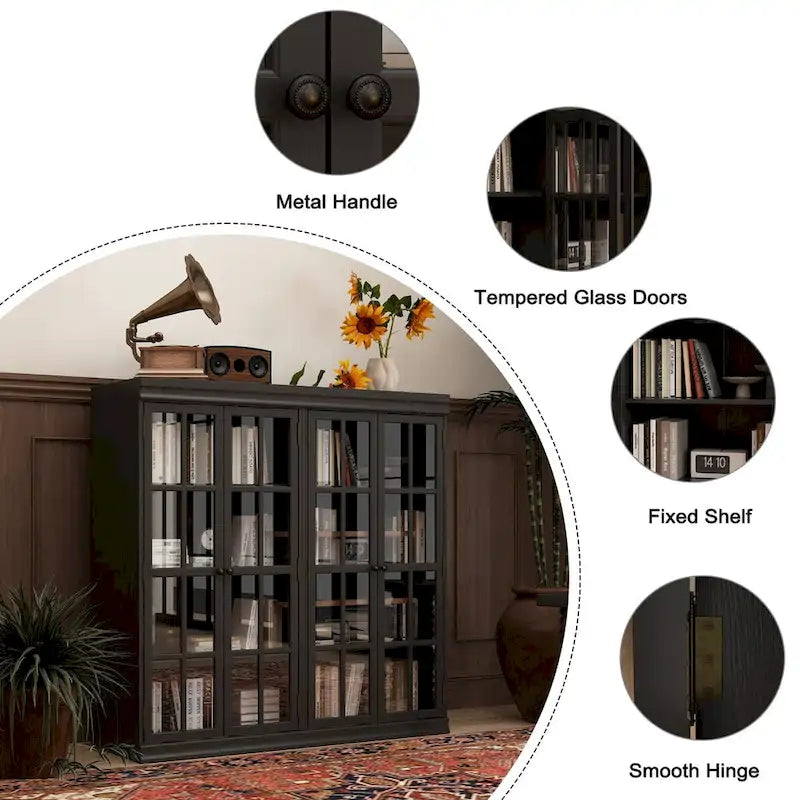 Sophisticated Storage Ensemble: Buffet Sideboard Bookshelf Cabinet