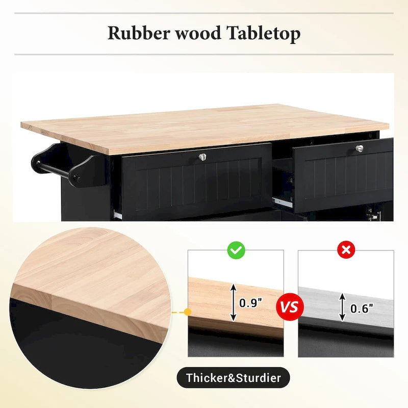 Kücheninsel-Set im Landhausstil mit ausziehbarer Tischplatte – Esszimmerset mit Aufbewahrungsschrank, Schubladen und Hockern, höhenverstellbare Ablage