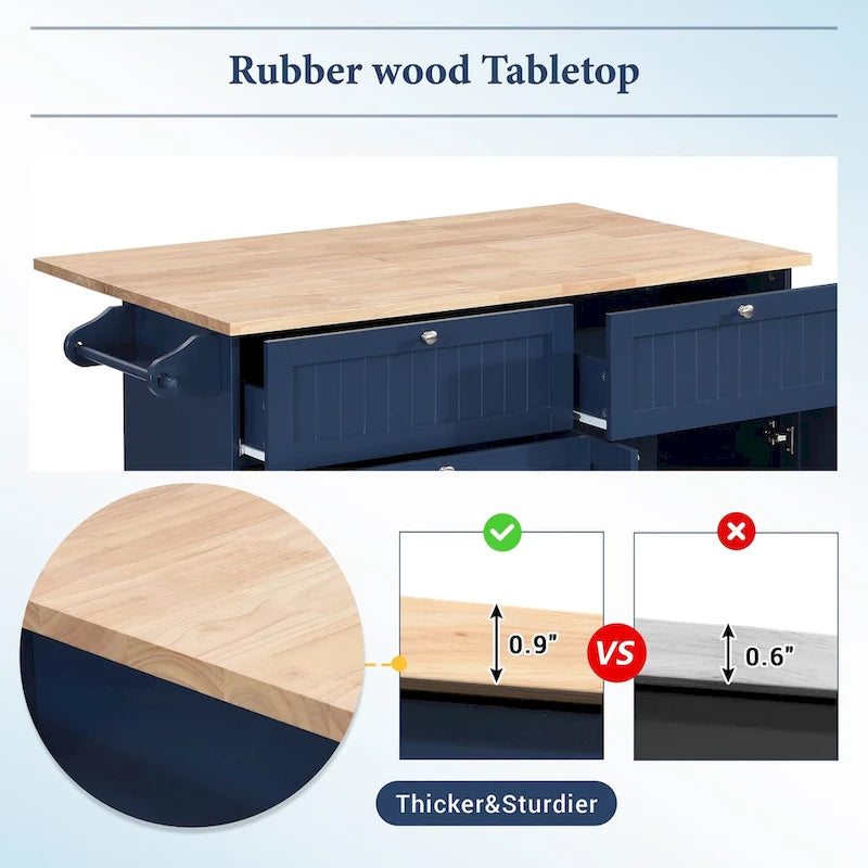 Kücheninsel-Set im Landhausstil mit ausziehbarer Tischplatte – Esszimmerset mit Aufbewahrungsschrank, Schubladen und Hockern, höhenverstellbare Ablage