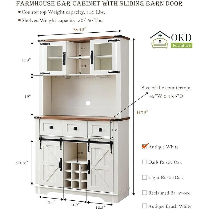 Farmhosue Bar Cabinet, Kitchen Buffet, Coffee Bar Sideboard Table - N/A