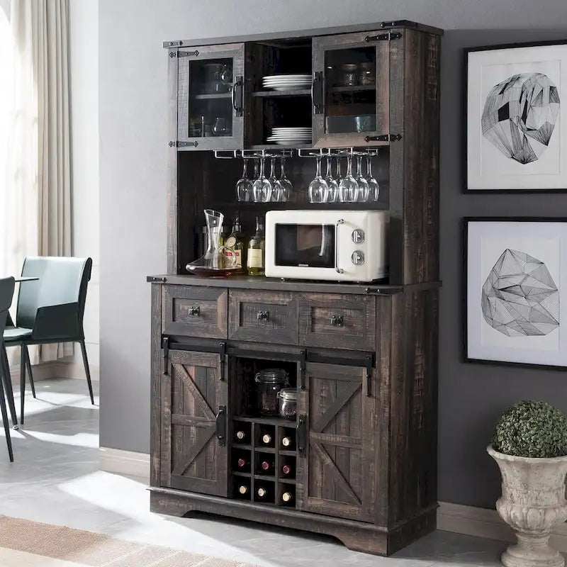 Farmhosue Bar Cabinet, Kitchen Buffet, Coffee Bar Sideboard Table - N/A