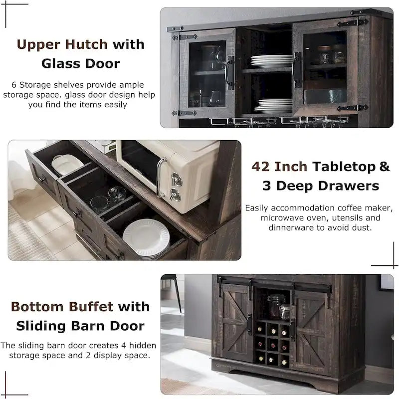 Farmhosue Bar Cabinet, Kitchen Buffet, Coffee Bar Sideboard Table - N/A