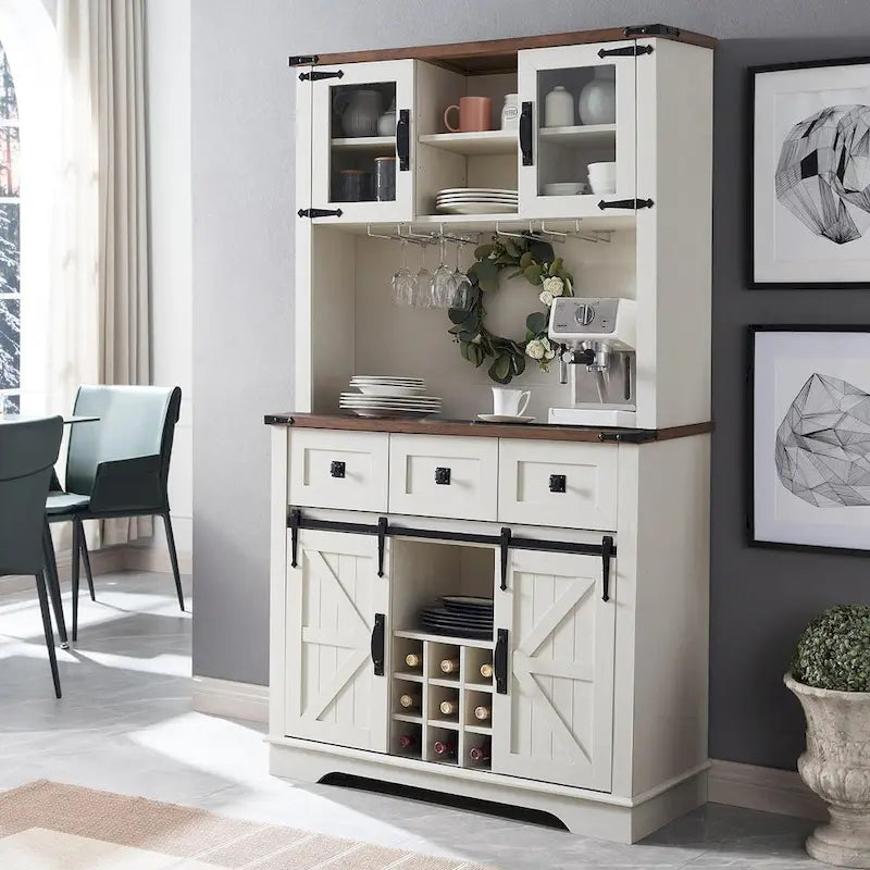 Farmhosue Bar Cabinet, Kitchen Buffet, Coffee Bar Sideboard Table - N/A
