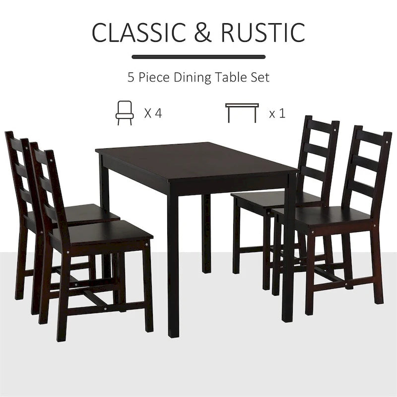 Ensemble de table de salle à manger en bois 5 pièces avec table de cuisine et chaises