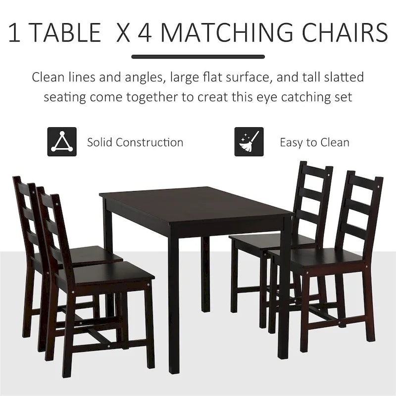 Ensemble de table de salle à manger en bois 5 pièces avec table de cuisine et chaises