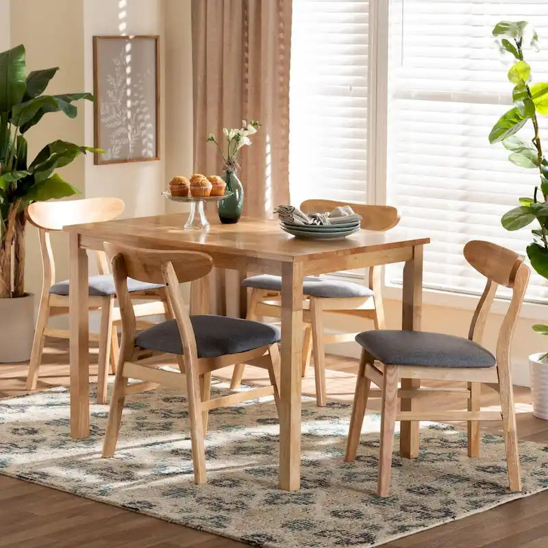 Set da pranzo da 5 pezzi Norwin in stile metà secolo, con tessuto grigio e legno con finitura marrone naturale