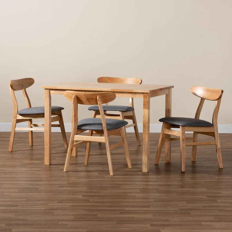 Set da pranzo da 5 pezzi Norwin in stile metà secolo, con tessuto grigio e legno con finitura marrone naturale