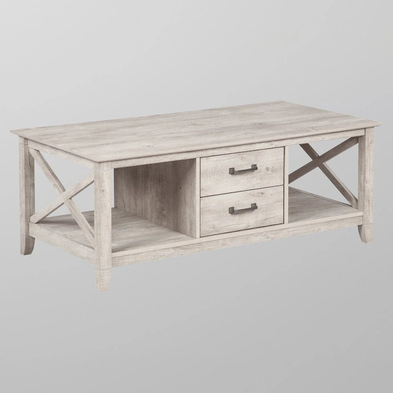 Table basse Saint Birch Honduras gris délavé avec 2 tiroirs