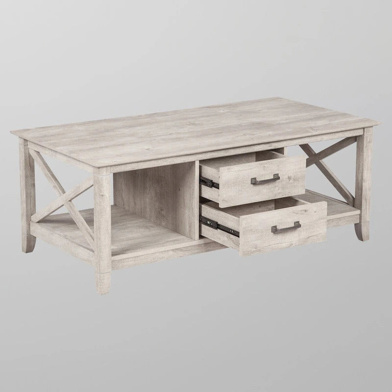 Table basse Saint Birch Honduras gris délavé avec 2 tiroirs
