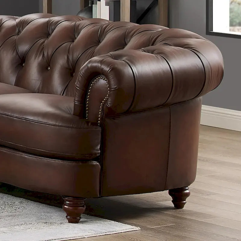 Canapé Chesterfield Newport Hydeline en cuir pleine fleur avec plumes, mousse à mémoire de forme et ressorts